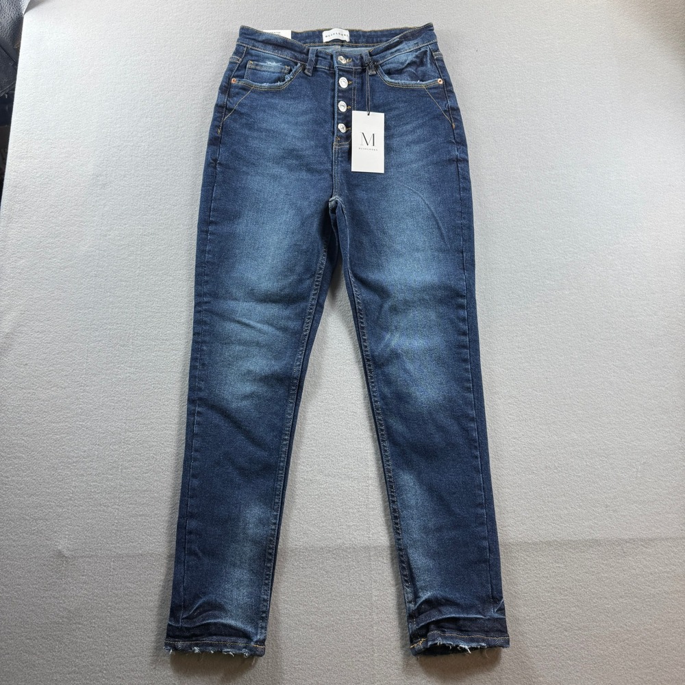 Muselooks Skinny Jeans Womens 9 Blue High Rise Button Fly Distressed Hem
